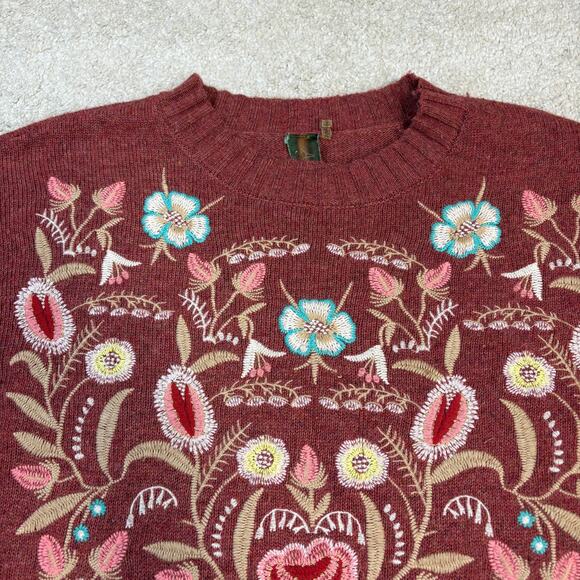 Anthropologie Aratta Silent Journey Embroidered Floral Angora Blend Sweater M - Picture 2 of 5
